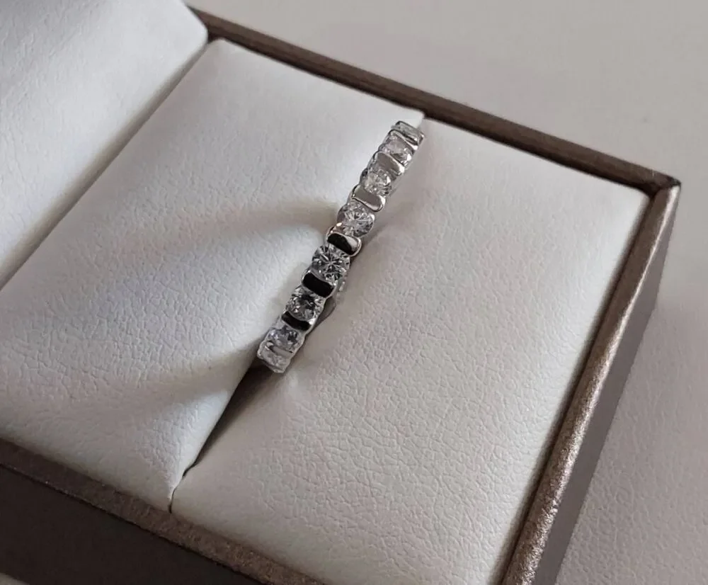 2 Ct. Round Sim Diamond & Bar Link Eternity Band Ring Sz 8~925SS
